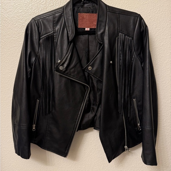 Miss London Jackets & Blazers - Miss London Black Leather Jacket with Fringe